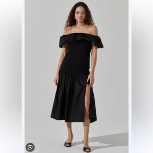 ASTR the label shirred off the shoulder ruffle dress